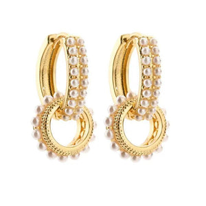 Copper Alloy Pearl Hoop Earrings Round Circle Smooth Metal Huggie Jewelry
