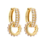 Copper Alloy Pearl Hoop Earrings Round Circle Smooth Metal Huggie Jewelry