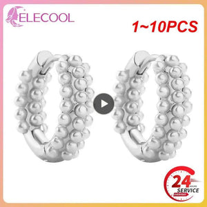Copper Alloy Pearl Hoop Earrings Round Circle Smooth Metal Huggie Jewelry