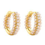 Copper Alloy Pearl Hoop Earrings Round Circle Smooth Metal Huggie Jewelry