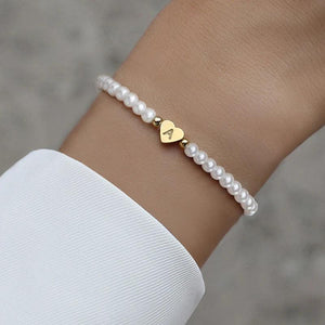A-Z Heart Initial Letter Bracelet Women Pearl Bead Jewelry Gift