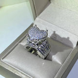 925 Silver Heart Ring CZ Micro Pave Cubic Zirconia Fully Iced Out Bling
