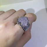 925 Silver Heart Ring CZ Micro Pave Cubic Zirconia Fully Iced Out Bling