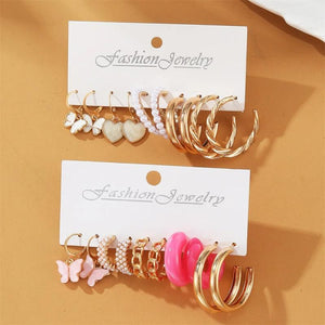 Vintage Heart Butterfly Earrings Set Jewelry