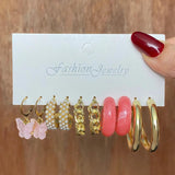 Vintage Heart Butterfly Earrings Set Jewelry