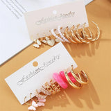 Vintage Heart Butterfly Earrings Set Jewelry