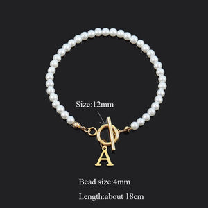 Letter Initial Pearl Bracelet Toggle Clasp Women's Jewelry Gift