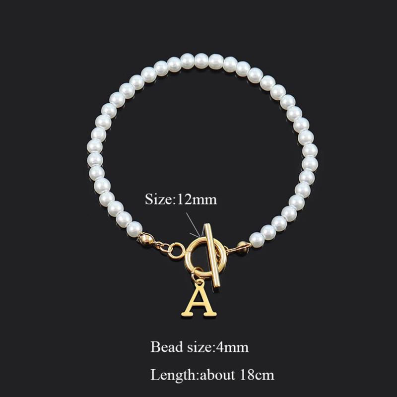 Letter Initial Pearl Bracelet Toggle Clasp Women's Jewelry Gift
