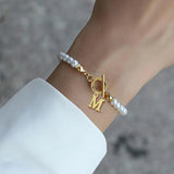 Letter Initial Pearl Bracelet Toggle Clasp Women's Jewelry Gift