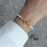 Letter Initial Pearl Bracelet Toggle Clasp Women's Jewelry Gift