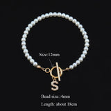 Letter Initial Pearl Bracelet Toggle Clasp Women's Jewelry Gift