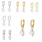 Baroque Pearl Earrings Sterling Silver Zircon Piercing Jewelry