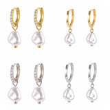 Baroque Pearl Earrings Sterling Silver Zircon Piercing Jewelry