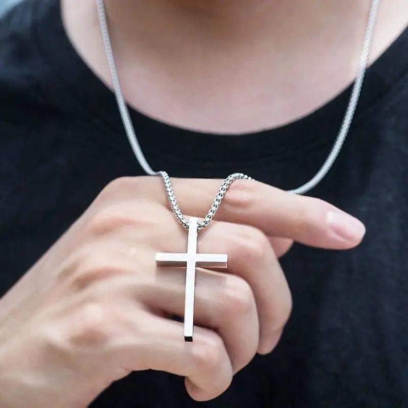 Geometric Cross Pendant Necklace Silver Chain Choker Party Gift