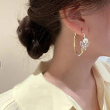 Golden Hoop Butterfly Pearl Earrings Women's Jewelry GG