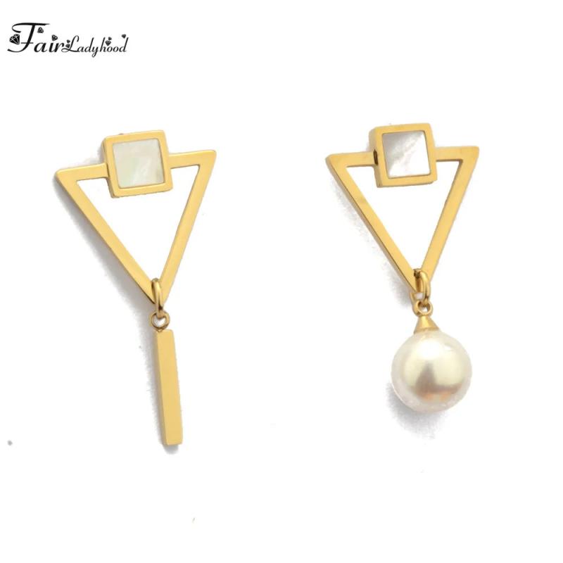 Triangle Pearl Tassel Earrings Style Brincos Feminino