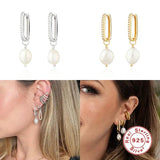 Bohemia Baroque Pearls Earrings 925 Silver Hoops Wedding Jewelry
