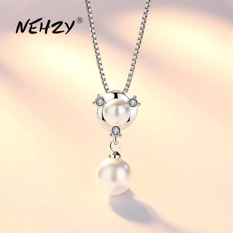 Silver Plated CZ Pearl Pendant Necklace