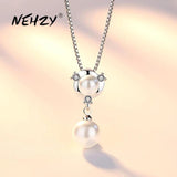 Silver Plated CZ Pearl Pendant Necklace