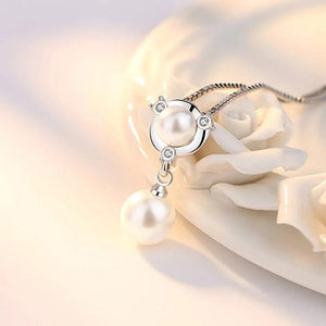 Silver Plated CZ Pearl Pendant Necklace