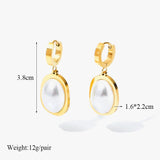 316L Stainless Steel Oval Pearl Earrings Waterproof Jewelry