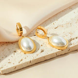316L Stainless Steel Oval Pearl Earrings Waterproof Jewelry