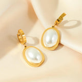 316L Stainless Steel Oval Pearl Earrings Waterproof Jewelry
