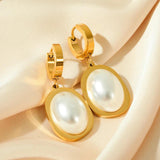 316L Stainless Steel Oval Pearl Earrings Waterproof Jewelry