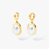316L Stainless Steel Oval Pearl Earrings Waterproof Jewelry