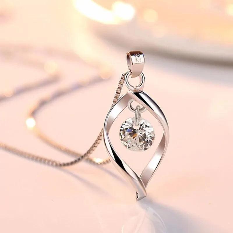 925 Silver Needle CZ Pendant Necklace Long