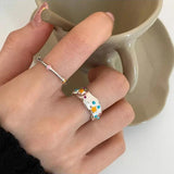 925 Silver Glaze Star Ring for Women Girl Gift Ins Jewelry