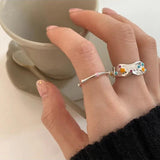 925 Silver Glaze Star Ring for Women Girl Gift Ins Jewelry