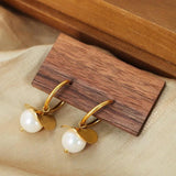 Minar Glass Pearl Hoop Earrings for Women 18K PVD Plated Titanium Steel