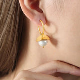 Minar Glass Pearl Hoop Earrings for Women 18K PVD Plated Titanium Steel