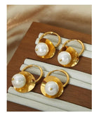 Minar Glass Pearl Hoop Earrings for Women 18K PVD Plated Titanium Steel