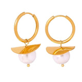 Minar Glass Pearl Hoop Earrings for Women 18K PVD Plated Titanium Steel
