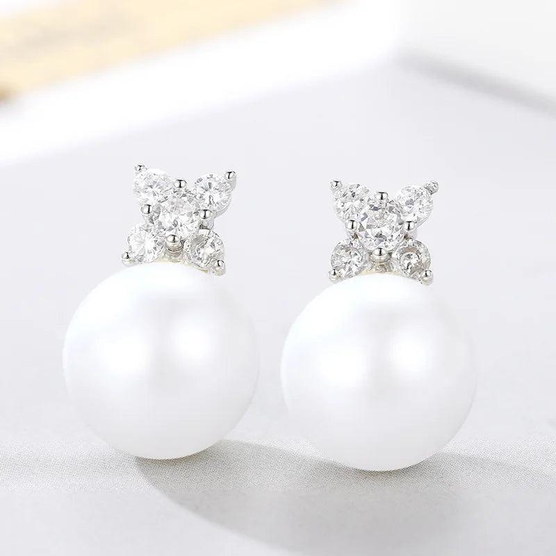 Drop Earrings 925 Silver with Pearl Zircon for Women Wedding Party