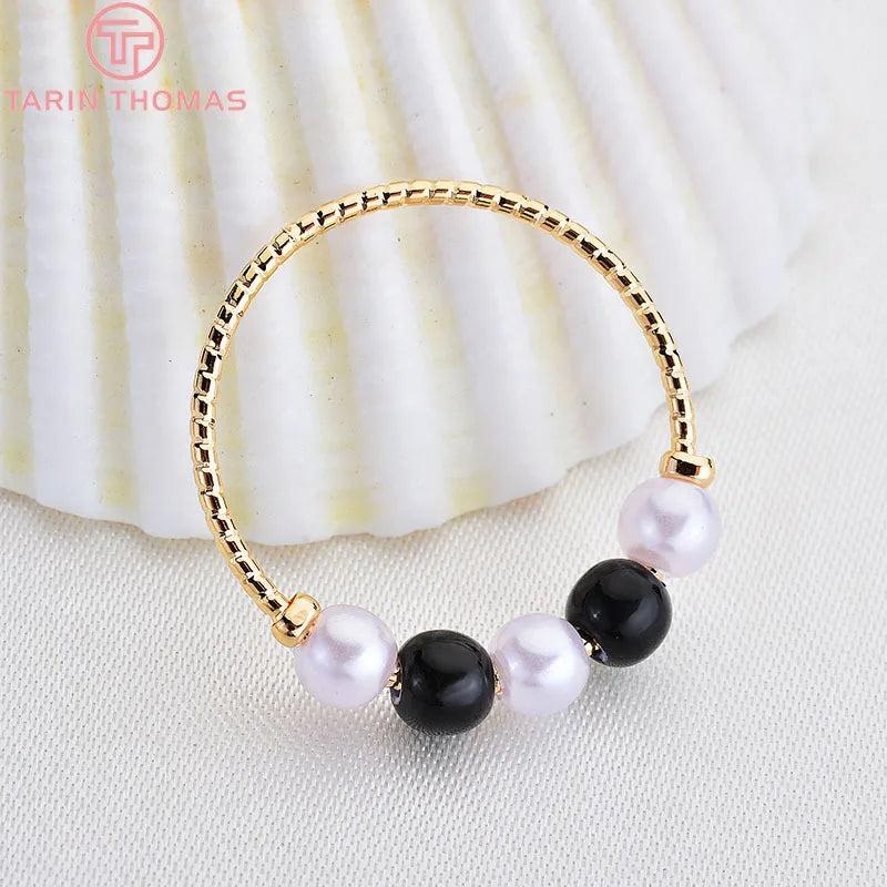 6PCS 15MM 24K Plated Brass Pearl Round Charms Pendants