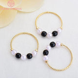 6PCS 15MM 24K Plated Brass Pearl Round Charms Pendants