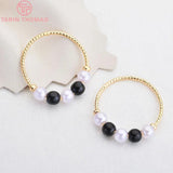 6PCS 15MM 24K Plated Brass Pearl Round Charms Pendants