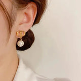 Metal Letter Pearl Earrings S925 Silver Needle Fashionable Style