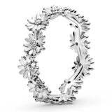 925 Silver Crown Hearts Daisy Flower Ring