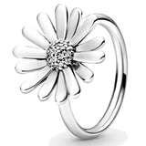 925 Silver Crown Hearts Daisy Flower Ring