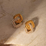 Pearl Zircon Inlaid Stainless Steel Hoop Earrings