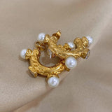 Women's Pearl Crystal C Hoop Earrings Stainless Steel Party Jewelry