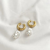 Natural Pearls Dangle Earrings Stainless Steel Huggie Hoops