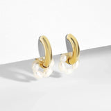Natural Pearls Dangle Earrings Stainless Steel Huggie Hoops