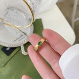 Waterproof 18k Plated Stainless Steel Green Cubic Zircon Love Band Ring