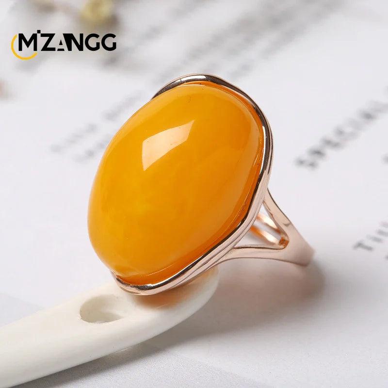 Natural Amber Silver Ring Adjustable Blood Amber Rings Charm