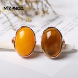 Natural Amber Silver Ring Adjustable Blood Amber Rings Charm